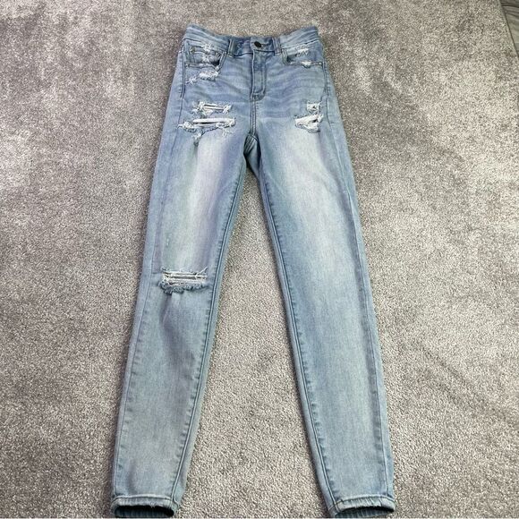 American Eagle Jeans Women’s 00* Blue Light Wash Curvy Super Hi-Rise Jegging - Picture 1 of 13